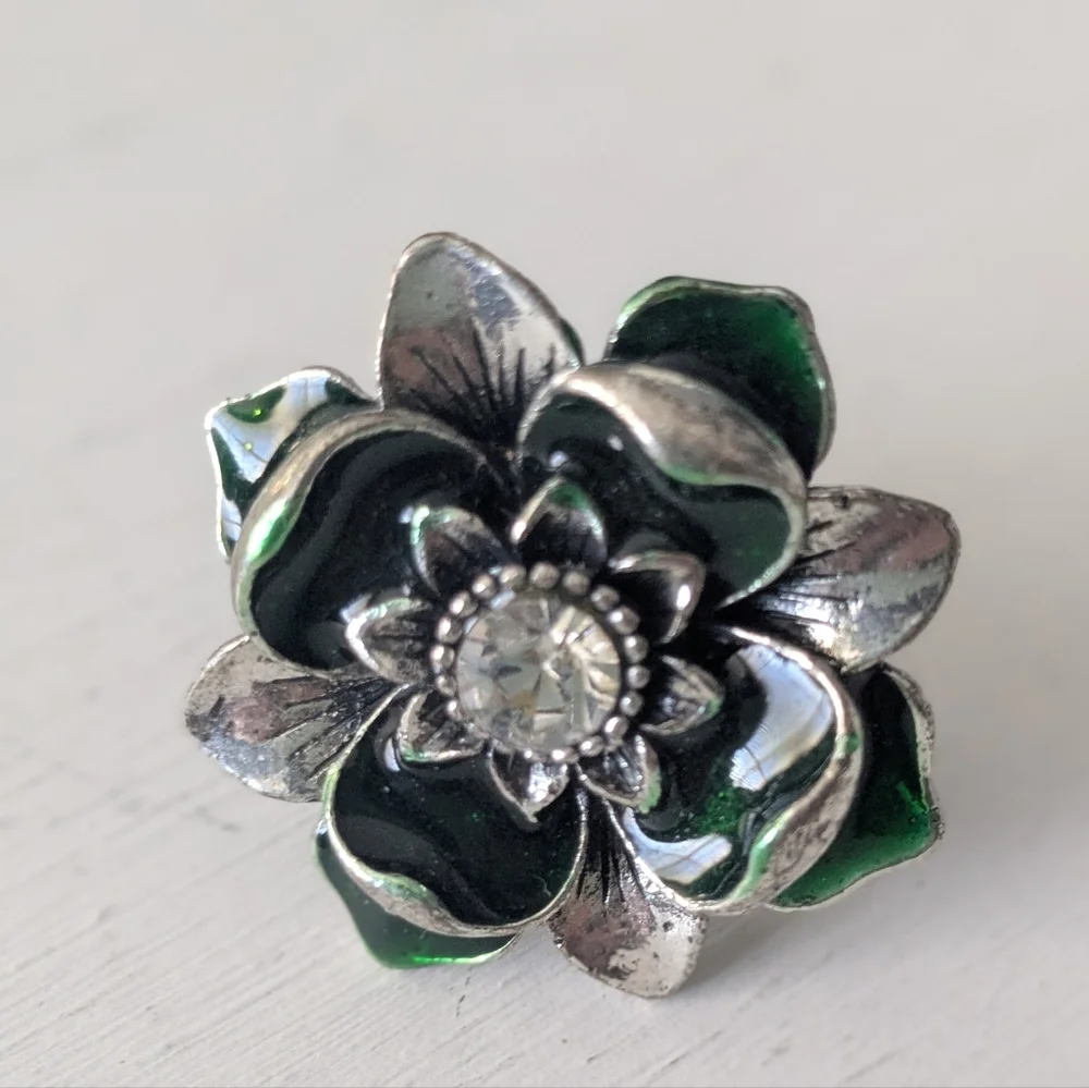 3 Adjustable Size Statement Rings Silver and Marcasite Floral